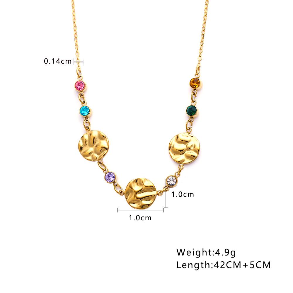 18K Gold Plated INS Style Necklace with Colorful Zirconium, Diamond Inlay, and Stainless Steel Clavicle Chain.
