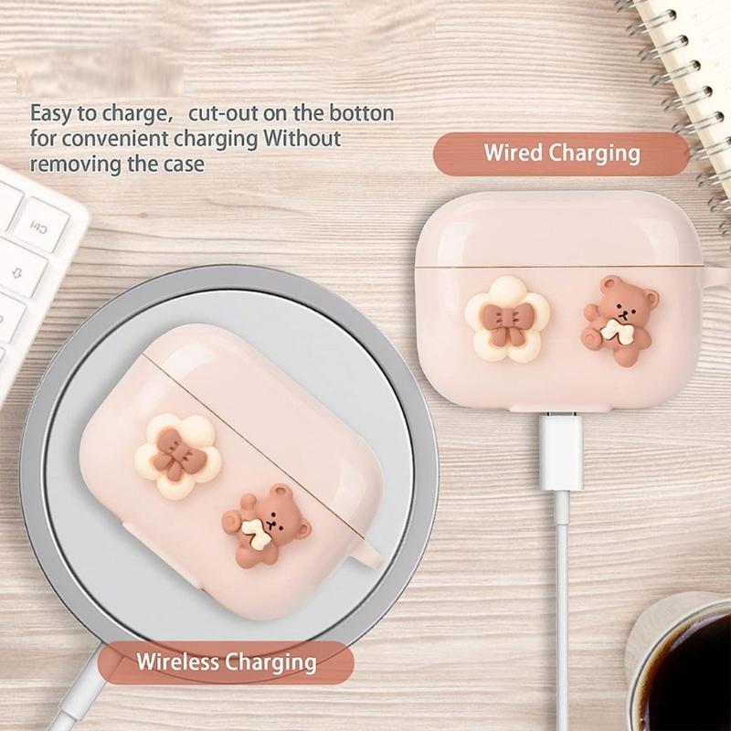 Shockproof Silicone Case With Detachable Pearls Chain for 3 Wireless Earbuds Cute 3D Bears Design