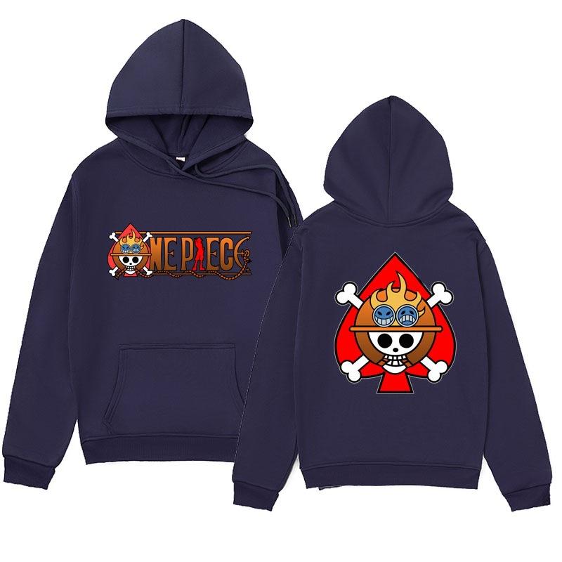 Autumn Winter One Piece Ace Spade Pirate Crew Printed Hoodies Fashionable Casual Warm Sports Long Sleeved Men's and Women's Unisex Hooded Sweatshirts