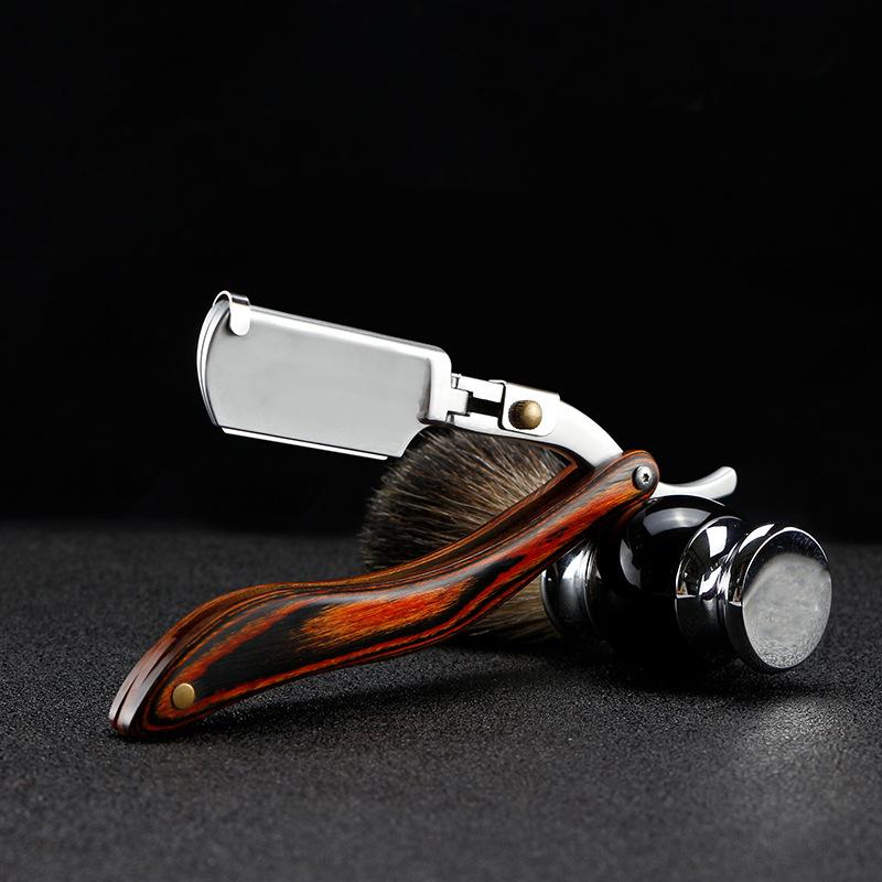 Senior Wood Handle Blade Shaving Razors Professional Barber Shaver Eyebrow Razor Men's Replaceable Blade Shaving Razor Men Gift