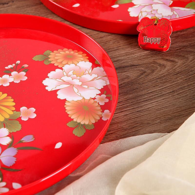 Ru Han Red Chinese Style Round Plastic Serving Tray