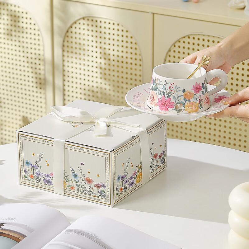 Spring Garden Ceramic Coffee Mug Set with Spoon & Coaster