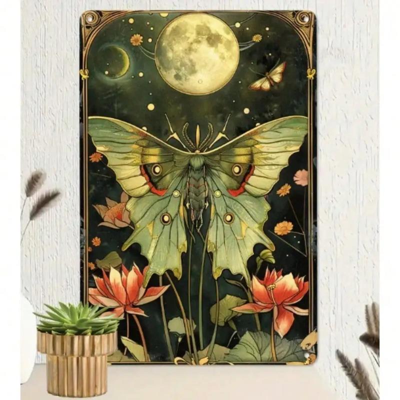 Enchanted Lunar Moth Metal Art Nouveau Sign Bohemian Garden Decor 20x30cm