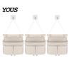 Dorm Room Essentials for Students Wall Hanging Storage Bag with 3 Pockets, Cotton And Linen Waterproof Organizer Bedroom Pouch, Over The Door