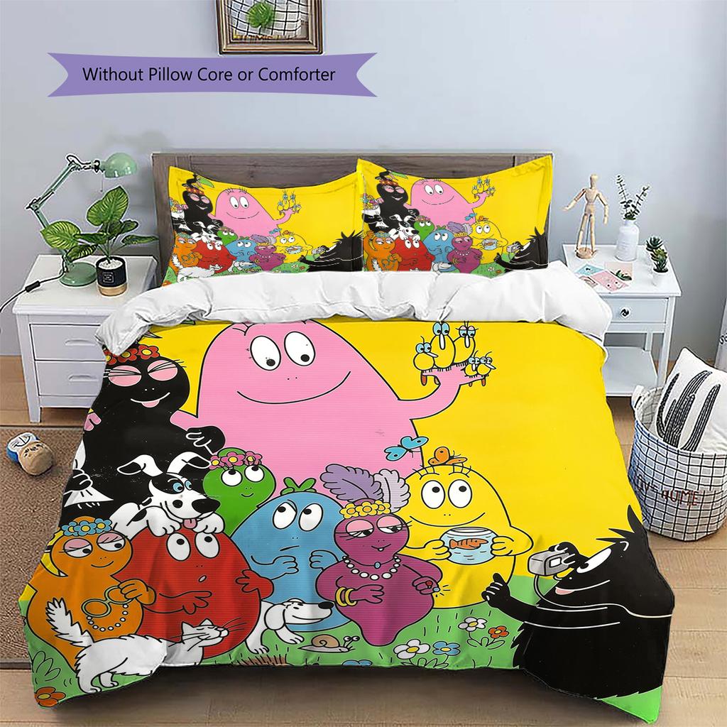 The Barbapapa Family Pattern Bedding Quilt Set Home Decoration Gift (1 * duvet cover + 2 * pillowcase without core)