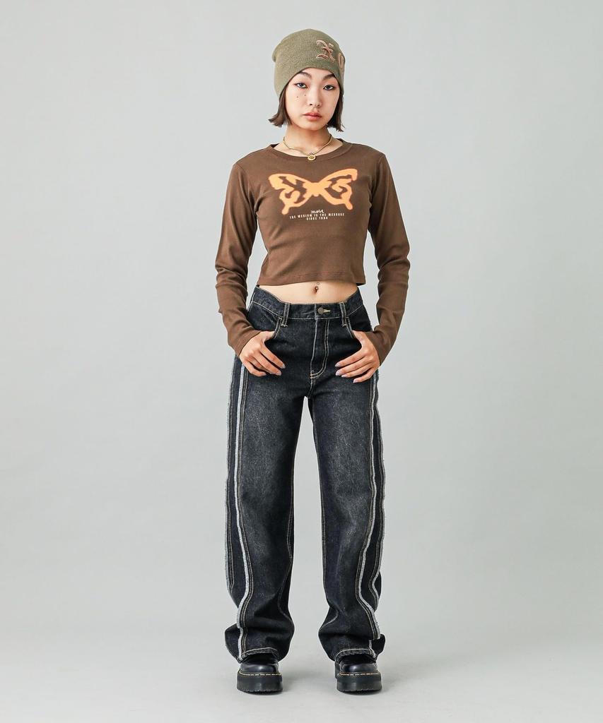 Casual SPRAY BUTTERFLY PRINT BABY TEE BROWN X-girl L/S