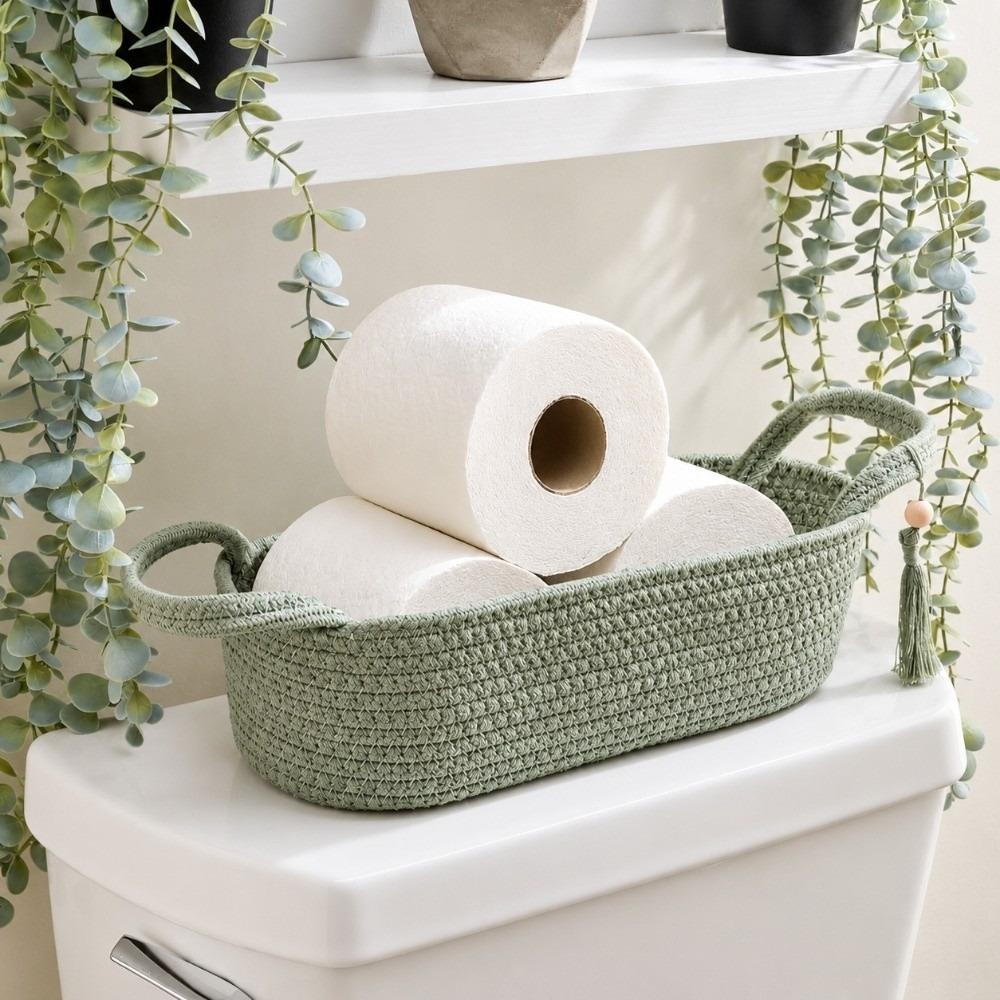 Woven Desktop Organizer Handheld Toy Storage Basket Toilet Paper Holder Home Bathroom Accessories