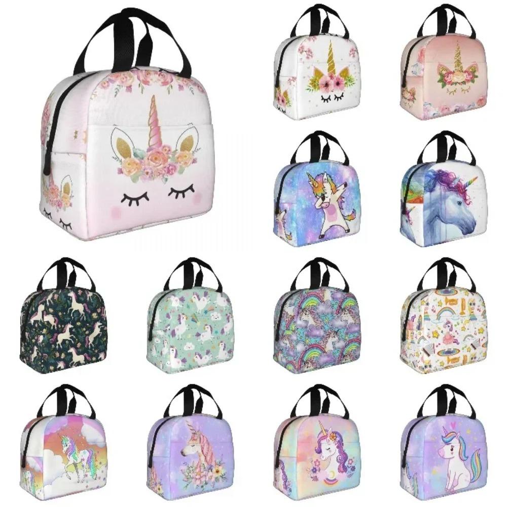 Schattig Eenhoorn Cartoon Patroon Draagbare Lunchbox Vrouwen Waterdicht Thermisch Koeler Voedsel Geïsoleerde Lunchtas School Kinderen Student