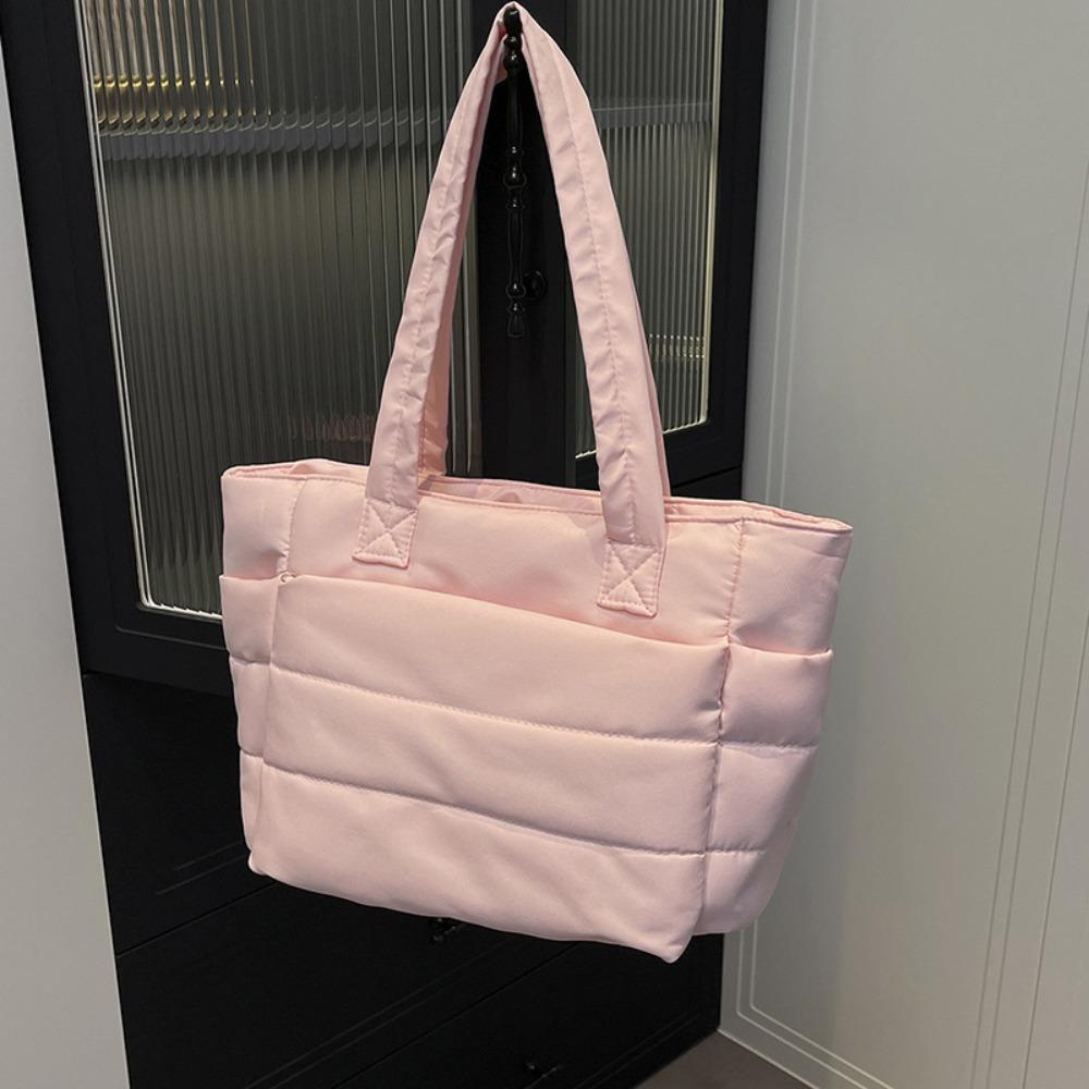 

Вместительная стеганая сумка на плечо из хлопка с пухом, в корейском стиле, нейлоновая сумка-тоут, повседневная объемная сумка, осень-зима