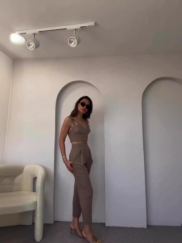 Summer 2024 European & American Sexy Cat Ear Crop Top & High Waist Pants Set