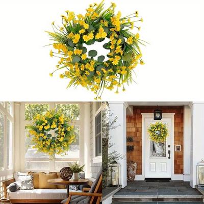 45CM Small Daisy Wreath Home Decor Spring Wreath Colorful Flower Wreath Handmade Material for Family Gathering Door and Shop Decors Party Supplies