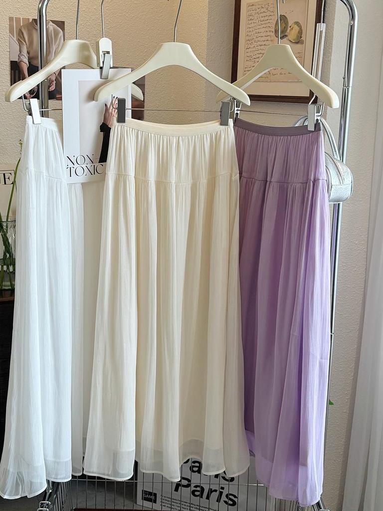 Chic Silk Luster Yarn Spliced Long Skirt