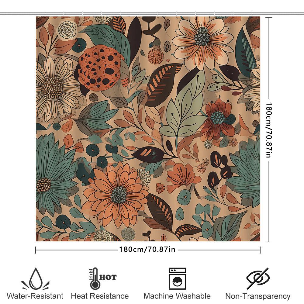 Modern Floral Shower Curtain Rustic Bathroom Decor Neutral Color Palette For Home