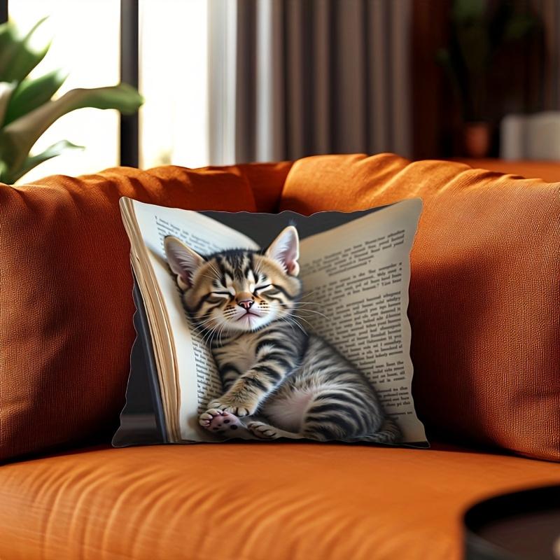 Vibrant Bohemian Style Short Plush Pillow Cover 45x45cm Charming Kitten Living Room Bedroom Decor (Pillow Insert Not Included)