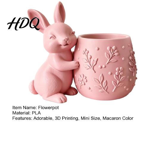 Mini Desk Decor 3D Printed Bunny Hugging Succulents Planter Cute Rabbit Flower