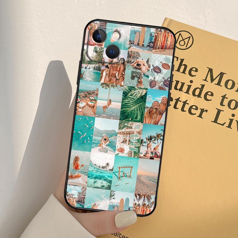 Surf Beachy Blue Summer Collage Phone Case For iPhone 17 16 15 14 13 11 12 Pro Max Mini XR 16e 15 16 Plus 17 Air Full Cover