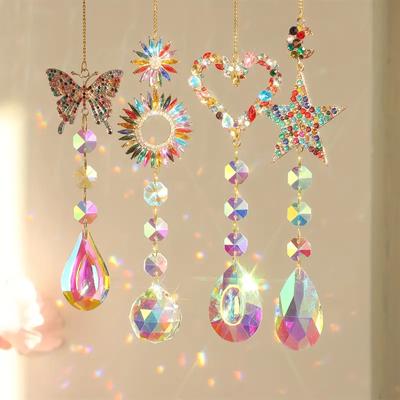 1 Pc Crystal Rainbow Light Trap with Rhinestone Stars, Prism Decoration with Glass Ball, Hanging Glass Light Trap Window