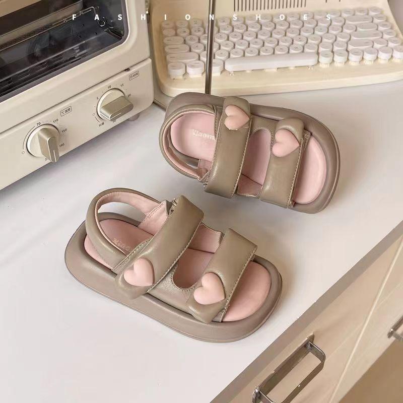 New summer heart-pattern open-toe princess sandals, casual beach shoes for girls 26