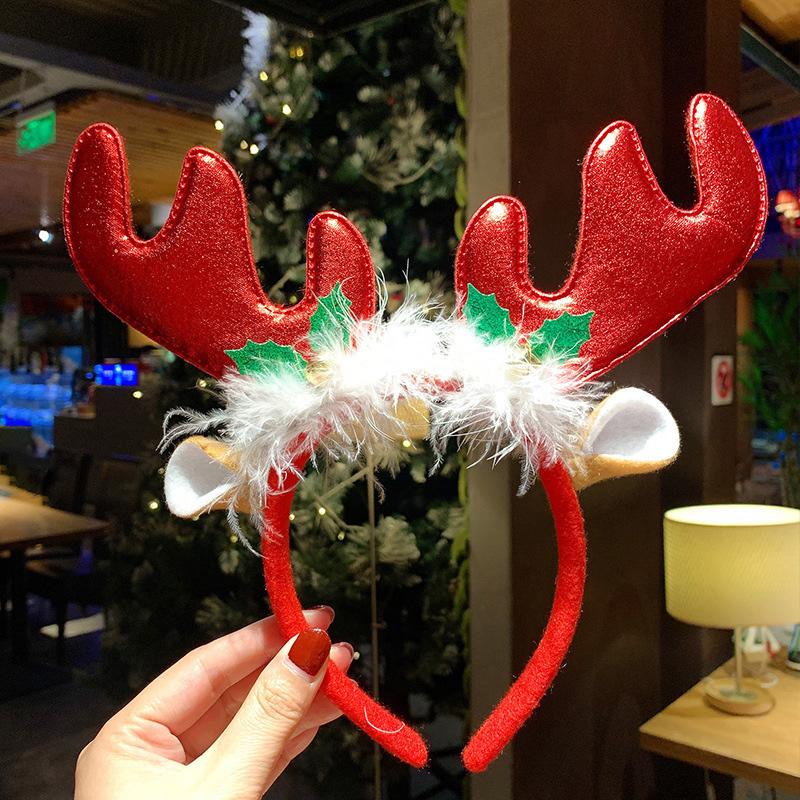 1PC Bow Headband 2025 New Christmas Hair Accessories Santa Claus Tree For Xmas Gifts Deer Horn Cute Hair Bands Party Supplies