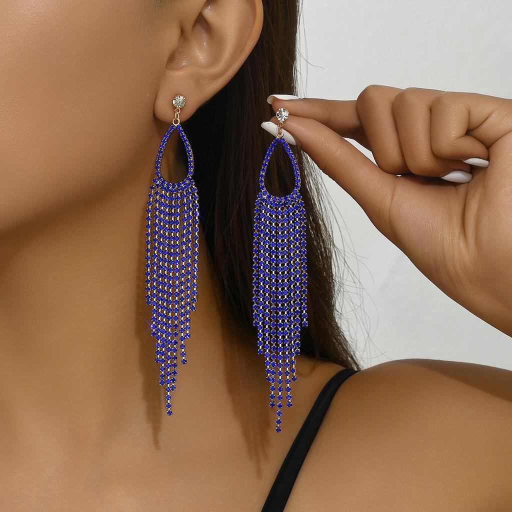 European and American Diamond-encrusted Metal Long Fringed Earrings Women's High-end Studs, Niche Temperament Earrings