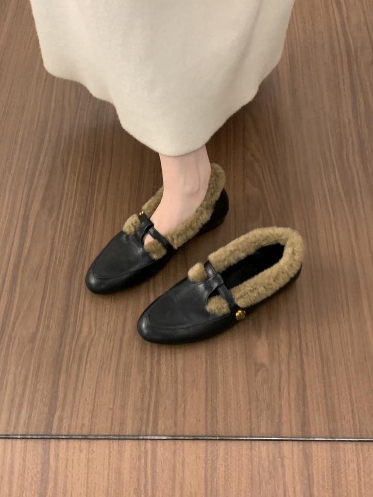 Suede Retro Velvet Warm Cotton Shoes Female Autumn and Winter Fairy Wind Mary Jane Fluffy Shoes Female
