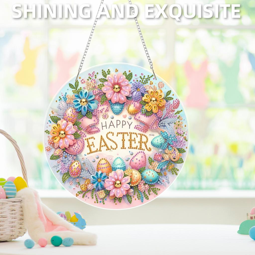 Easter DIY 2D Flat Acrylic 5D Diamond Art Painting Window Pendants Diamond Painting Rhinestone Pendant for Home Decor