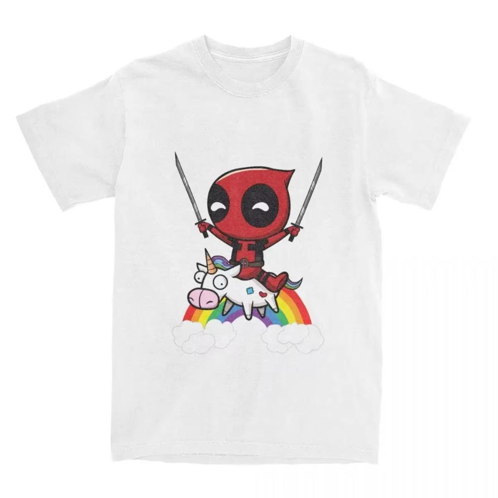 Awesome Deadpool On A Unicorn T-Shirt Men Women's Crewneck Cotton T Shirts Harajuku Short Sleeve Tee Vintage Streetwear Clothes