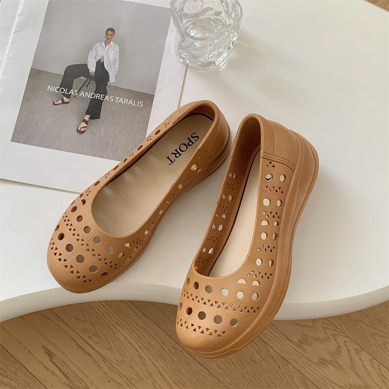 Letnie Nowe Wycinane Płaskie Buty Modne Codzienne Jednokolorowe Wsuwane Z Odkrytymi Palcami Płaskie Buty Dla Kobiet