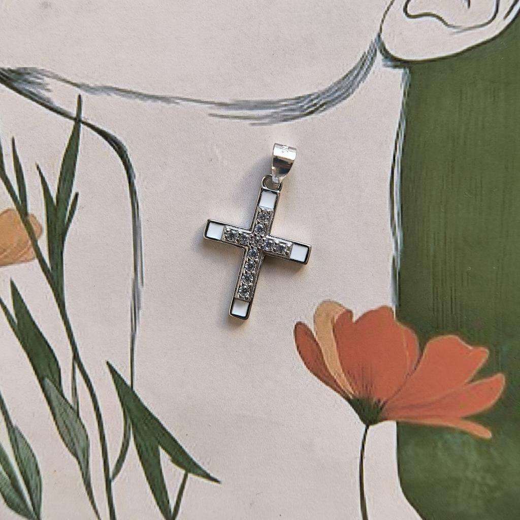 Silbernes Kreuz mit Zirkonia, Emaille (2192961)