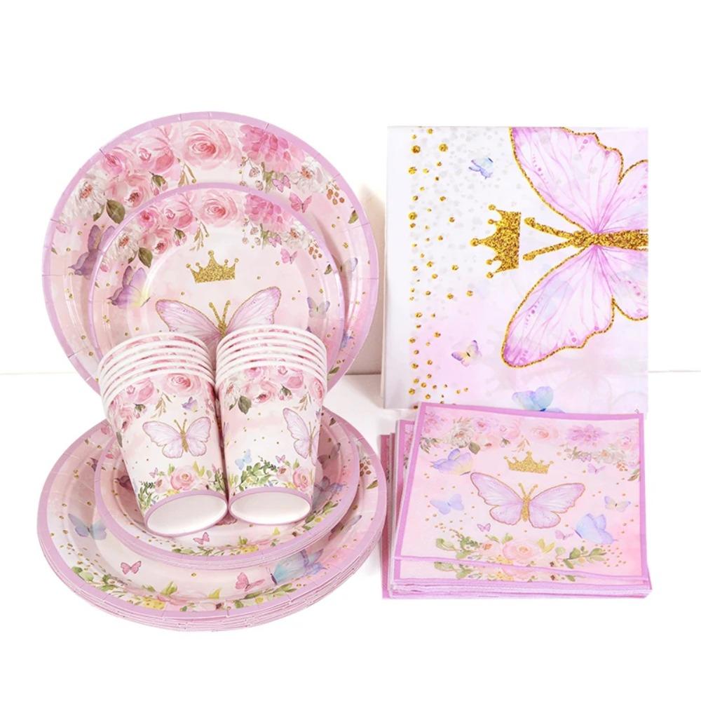 Butterfly Print Dinnerware Suit Butterfly Theme Paper Plates Cups Napkins Straws  Party