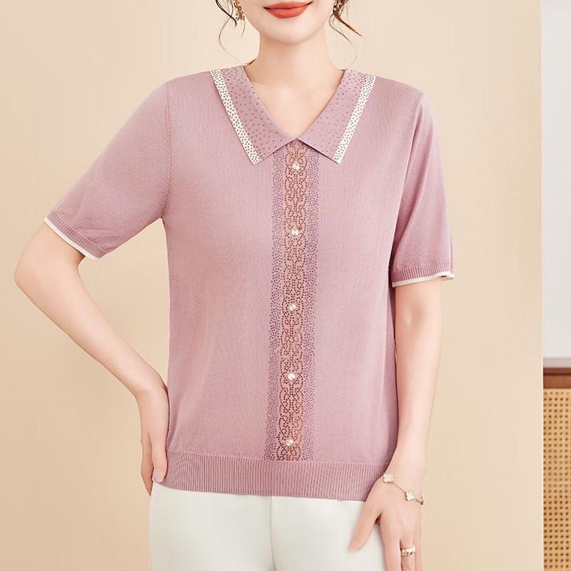 Yuzhaolin Elegant V-Neck Pearl Button Knitted Top 120