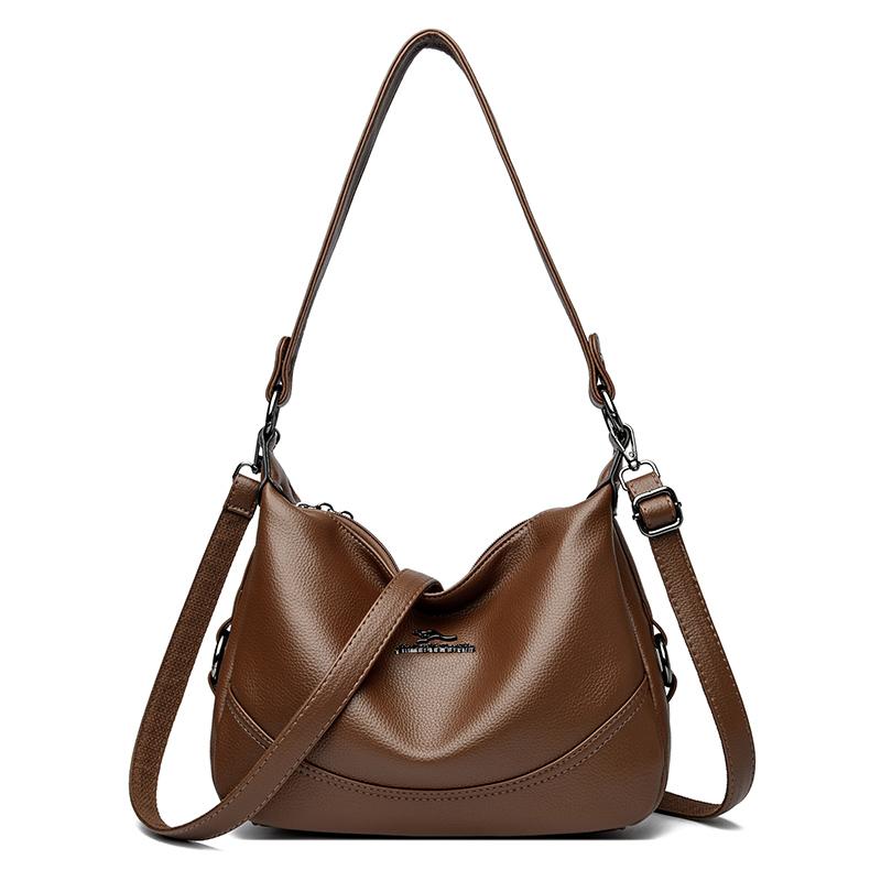 PU Leather Commuter Fashi Vintage Casual Tote Bag Maillard Stylish Crossbody Bags for Women Texture Large Capacity Temperament