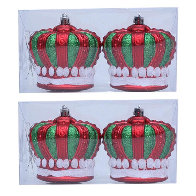 

4Pcs Christmas Baubles Crown Shape Hanging Ornament Christmas Tree Decorations for Winter Holiday Party Decoration зелений/червоний