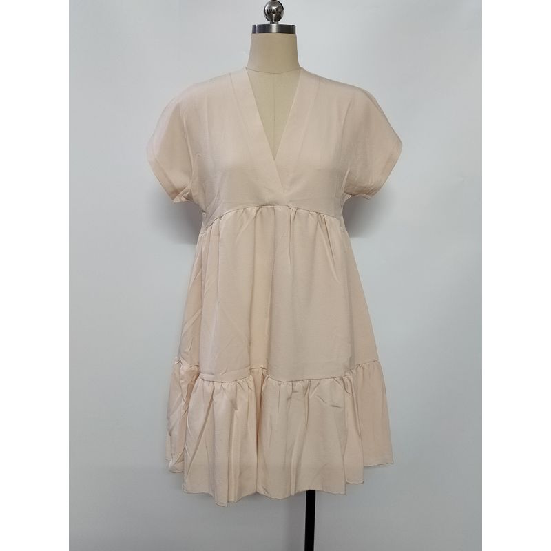 Western Style New Casual Loose V-neck Short Sleeve Dress Frill Short Dress Sexy V-neck Dress