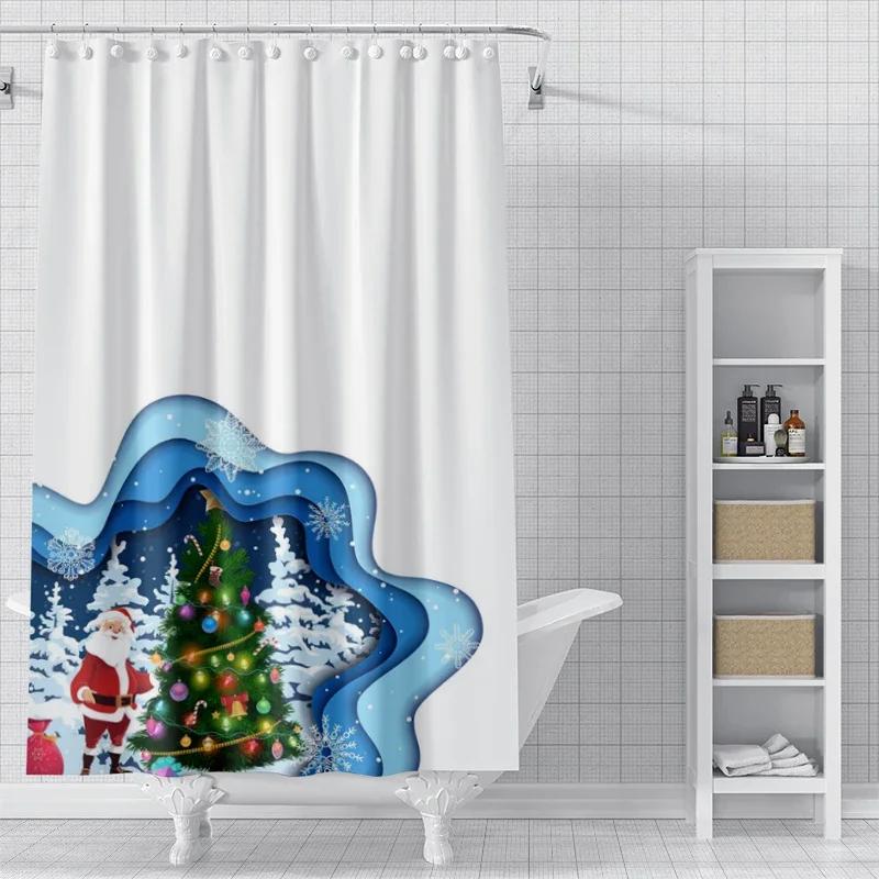 Home shower curtains for bathroom waterproof curtain fabric Modern Nordic style Living Room winter decoration Merry Christmas