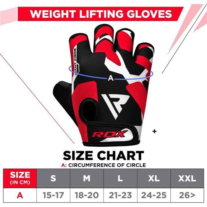 Gants d'haltérophilie - RDX Fitness - Rouge - Antidérapants - Rembourrés - Bandages poignets 50 cm