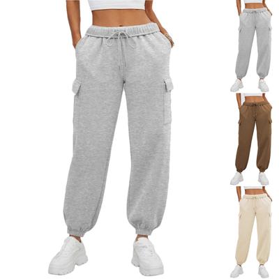 Damen-Winter-Jogginghose, einfarbig, Freizeithose, Damen-Fleece-Jogginghose, weites Bein, gerade Hose
