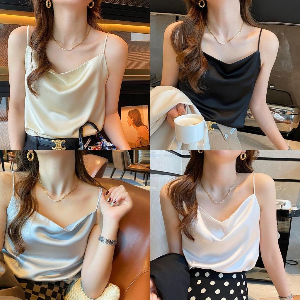 Womens Satin Vneck Tank Top With Solid Color And Soft Ribbed Fabric For Spring Summer Casual Wear