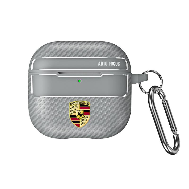 Car Logo Simple Carbon Fiber Texture Soft Earphone Case For Porsche 911 Cayenne Cayman Panamera Macan Taycan Boxster Sticker HJ5