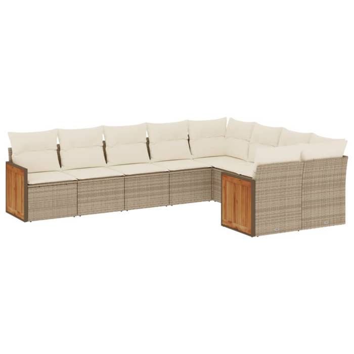 VidaXL Salon de Jardin avec Coussins 9 pcs, Canapés de Terrasse, Ensemble de Meubles de Patio, Mobilier d'Extérieur, Beige 3260385