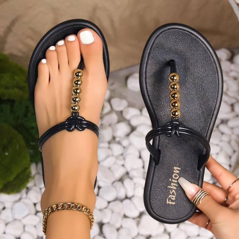 Fashion 2025 Fashion Designer Women's Square Toe Chain Flat Bottom Slippers Beach Herringbone Slippers Decorative Casual Slippers Slides
