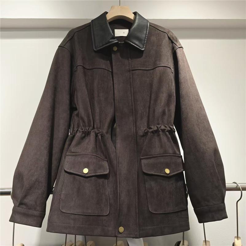 Women's Vintage Collar Zipper Causal Long Sleeve Streetwear Jacket for Fall