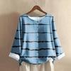 Women's Casual Long-sleeved Round-neck Retro Gradient Printed Cotton And Linen Top
