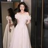 French Shoulder Evening Dress 1011 New Bridal Wedding White License Light Wedding Dress Engagement Banquet Dress