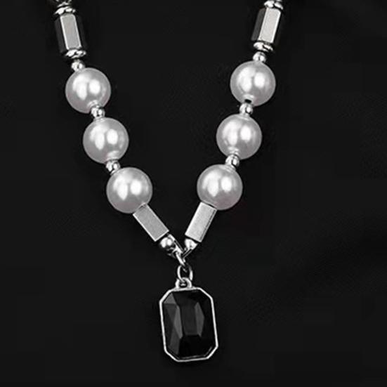 Herren Halskette Punk Hip-Hop Imitationsperlen Verstellbar Galvanisierung Dekoration Geschenk Männlich Faux Edelstein Anhänger Halskette Schlüsselbeinkette für Club