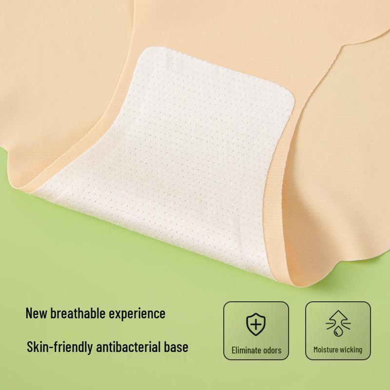 Plus Size Ice Silk Seamless Wave Edge Mid-Waist Triangle Panties