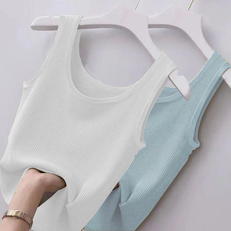Ribbed Ice Silk Plus Size Tank Top for Women - Sleeveless, Slim Fit, Ideal for Layering or Wearing Alone in Spring/Summer. No Chest Pads.