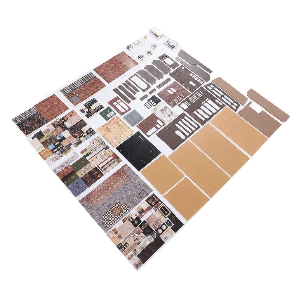 DIY Miniature Cafe House Kit Coffee Shop Tiny House Making Kit with LED Dark Brown Vintage Brick Wall Xmas Birthday Decorations