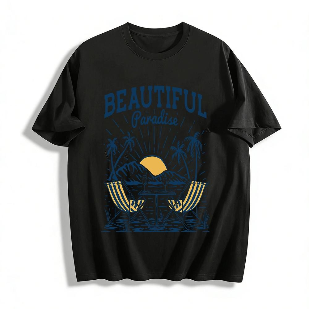 

Beautiful Paradise Tropical Scenic Print Casual Tee Pure cotton T-shirt XXS