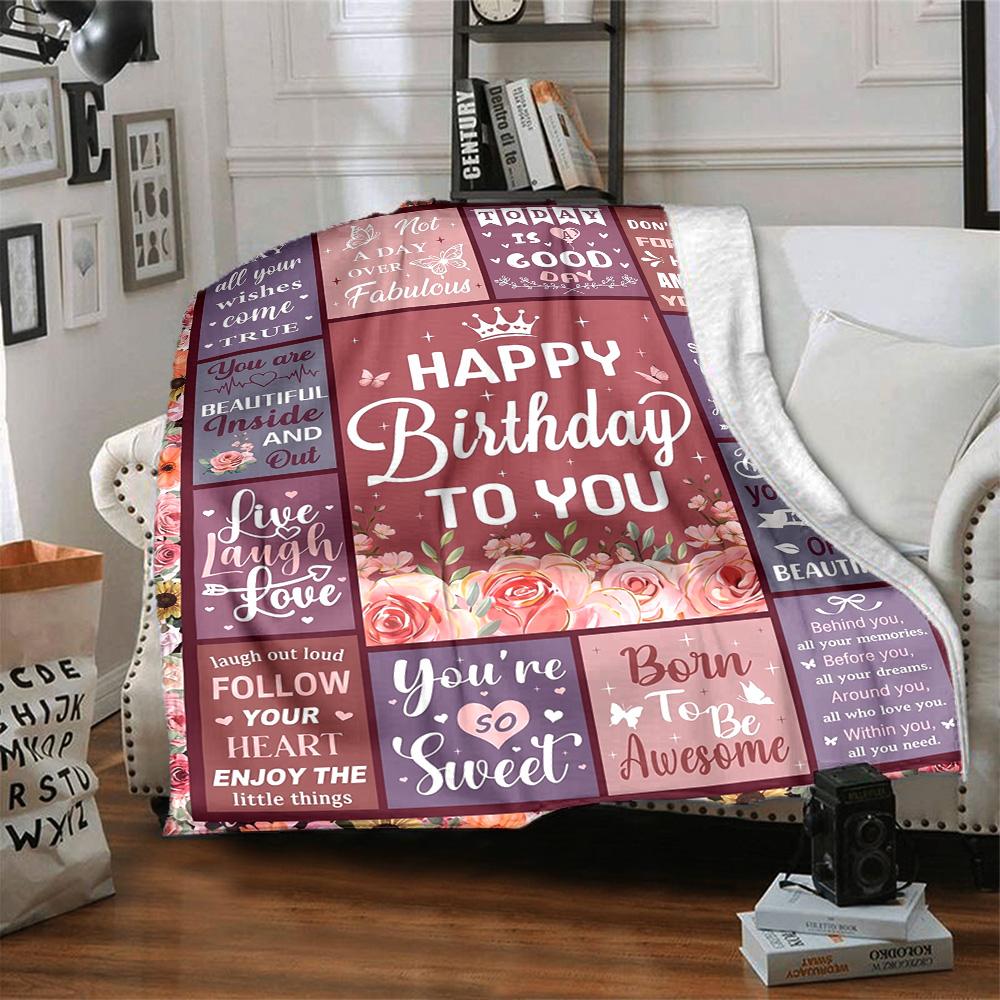 Birthday Quotes Collage Multi-purpose Blanket Durable Comfort Throw Bed Picnics All-Season Use Best Holiday Gift for Friends, Family Y30